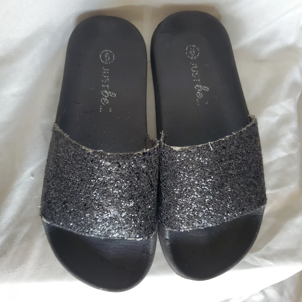 Qupid Girls Shoes Pink Babydoll Ballet Flats Just Be Black Slides Sandals Size 6